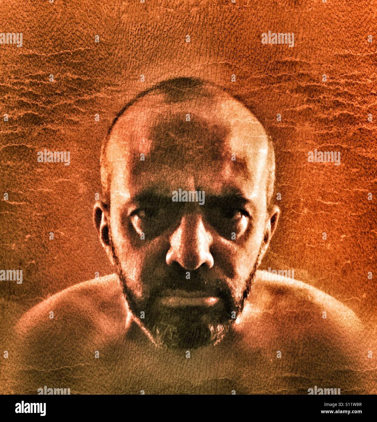 Angry man selfie face - Smartphone Captured Stock Image