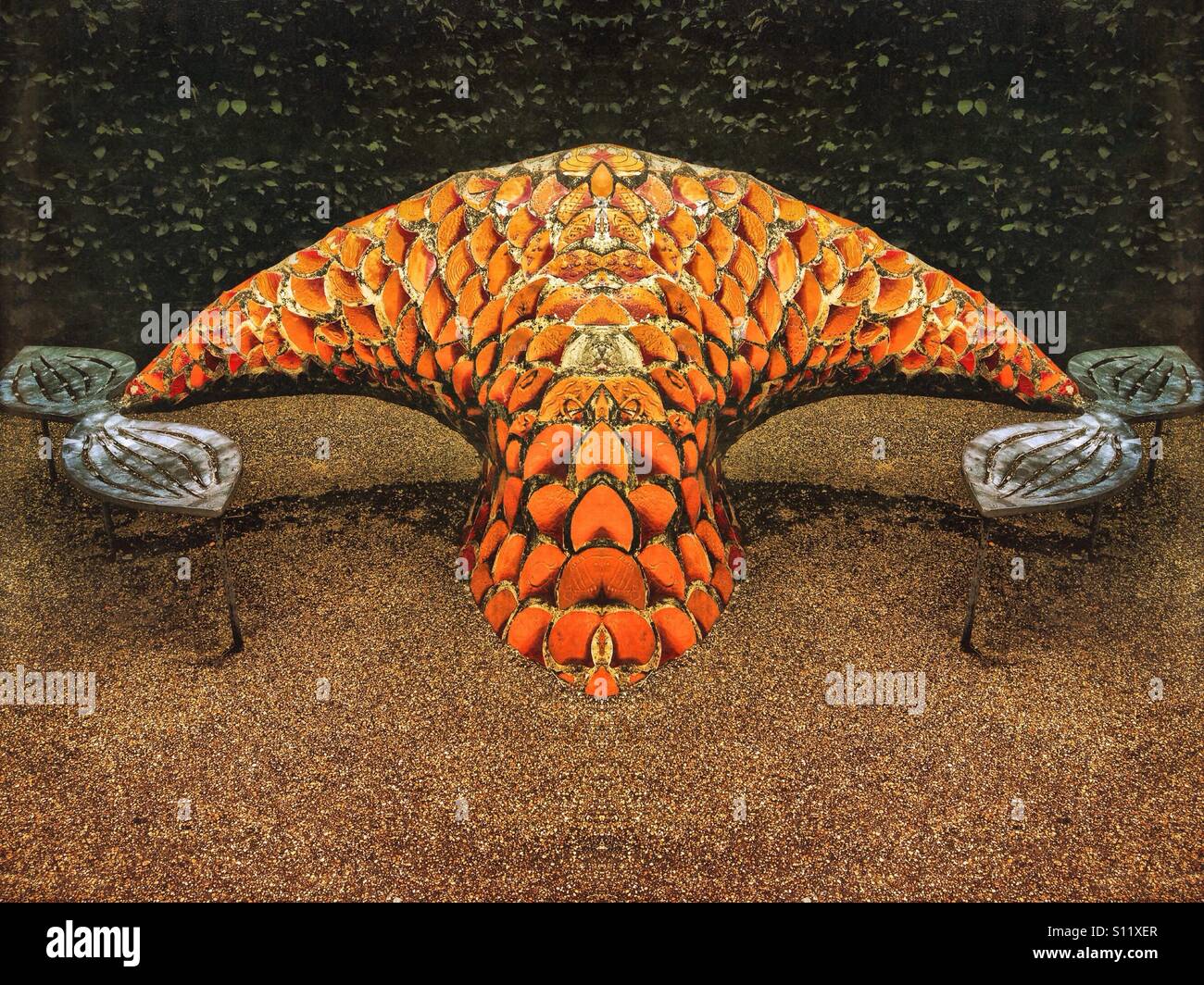 Split filter effect on a giant fish tail sculpture - Smartphone Captured Stock Image
