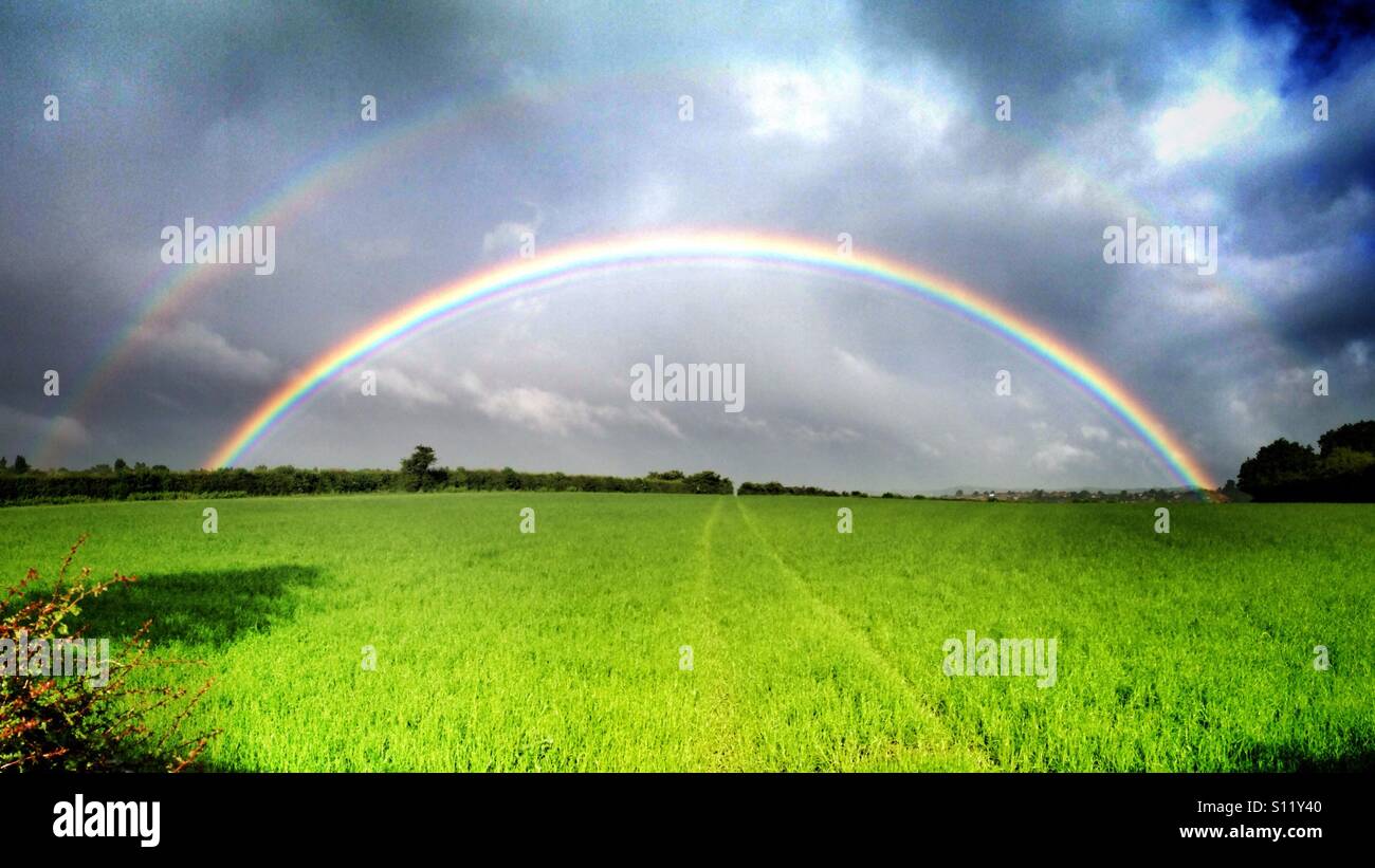 Full rainbow captured in a panoramic scene. - Smartphone Captured Stock Image