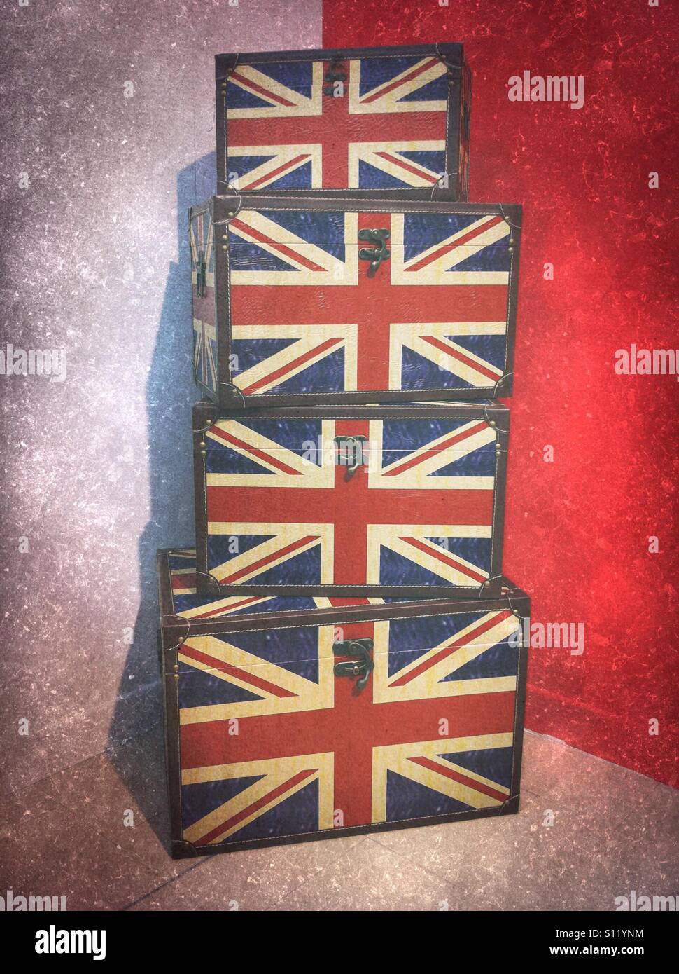 British flag storage boxes - Smartphone Captured Stock Image