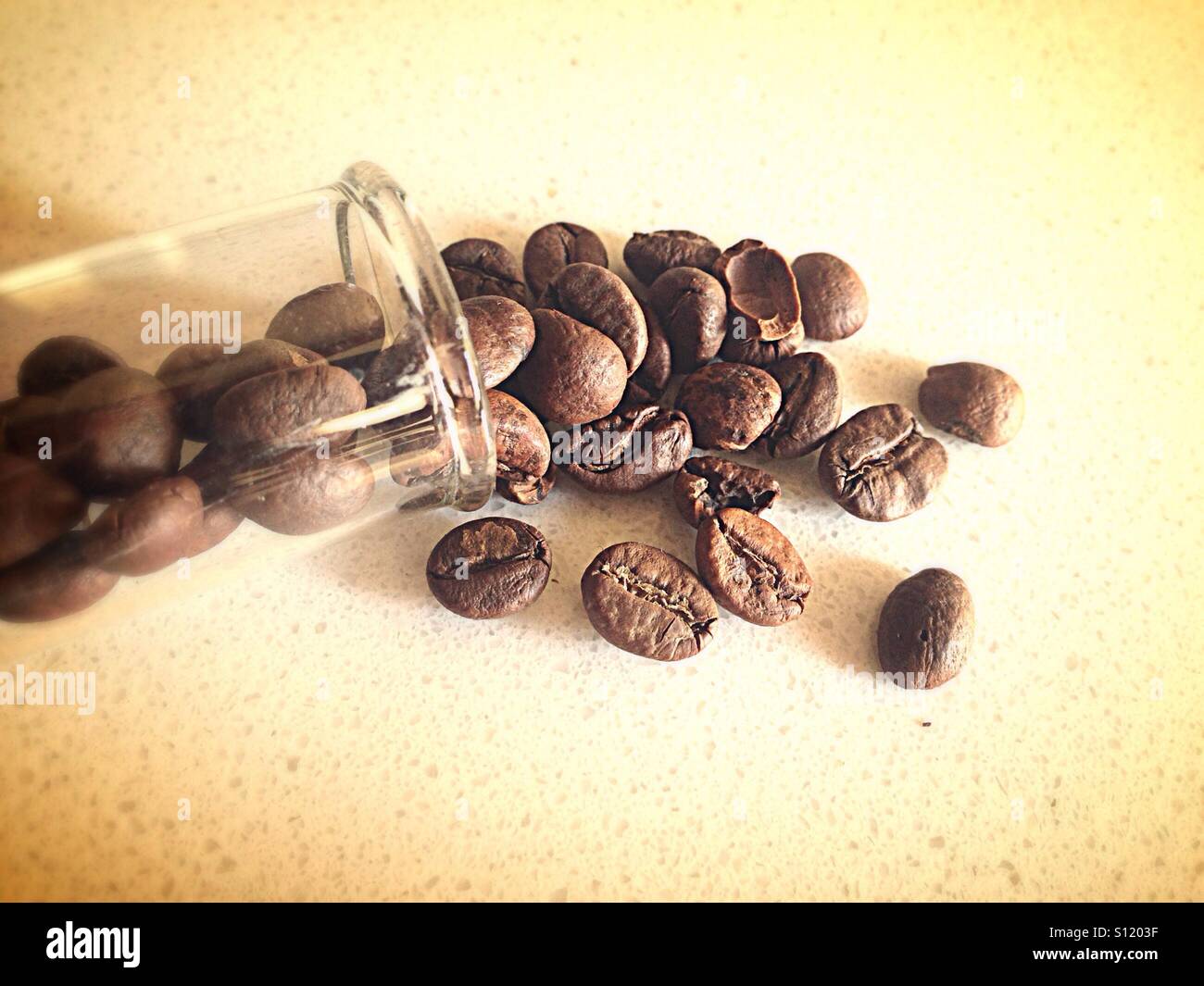 Spilled coffee beans Stock Photo