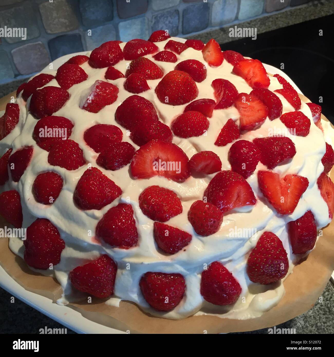 Strawberry cake to Midsummer in Sweden Stock Photo