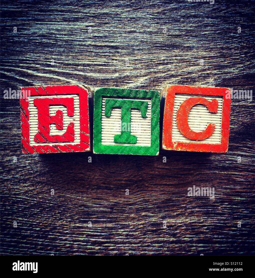 ETC word done with alphabet wood blocks letters - Smartphone Captured Stock Image