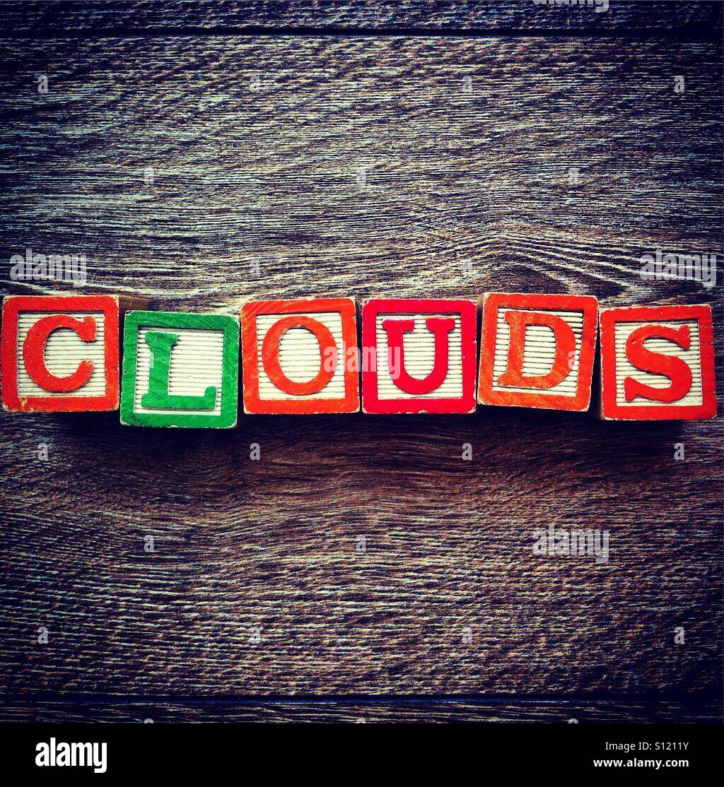 CLOUDS word done with alphabet wood blocks letters - Smartphone Captured Stock Image