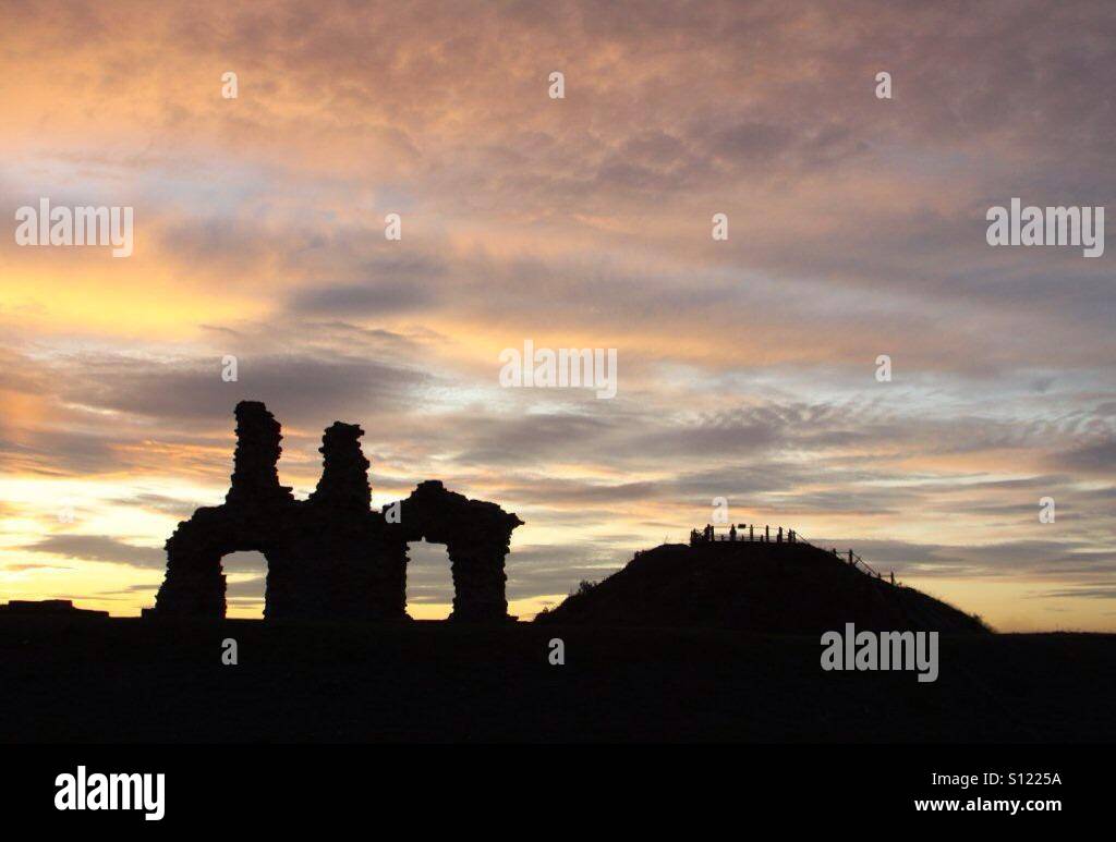 Sunset at Sandal Castle, Wakefield in West Yorkshire - Smartphone Captured Stock Image