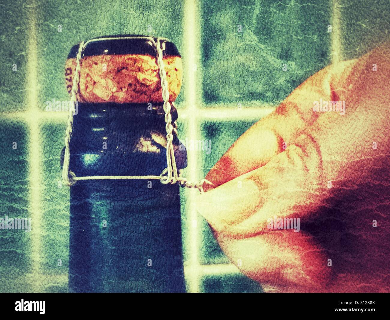 Opening a champagne bottle - Smartphone Captured Stock Image