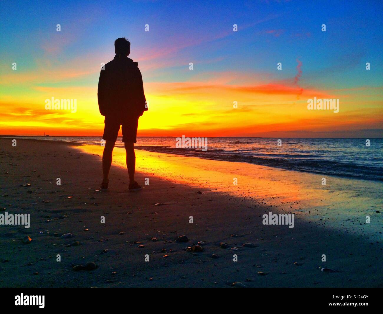 On the beach at sunset, Cape Cod,USA Stock Photo