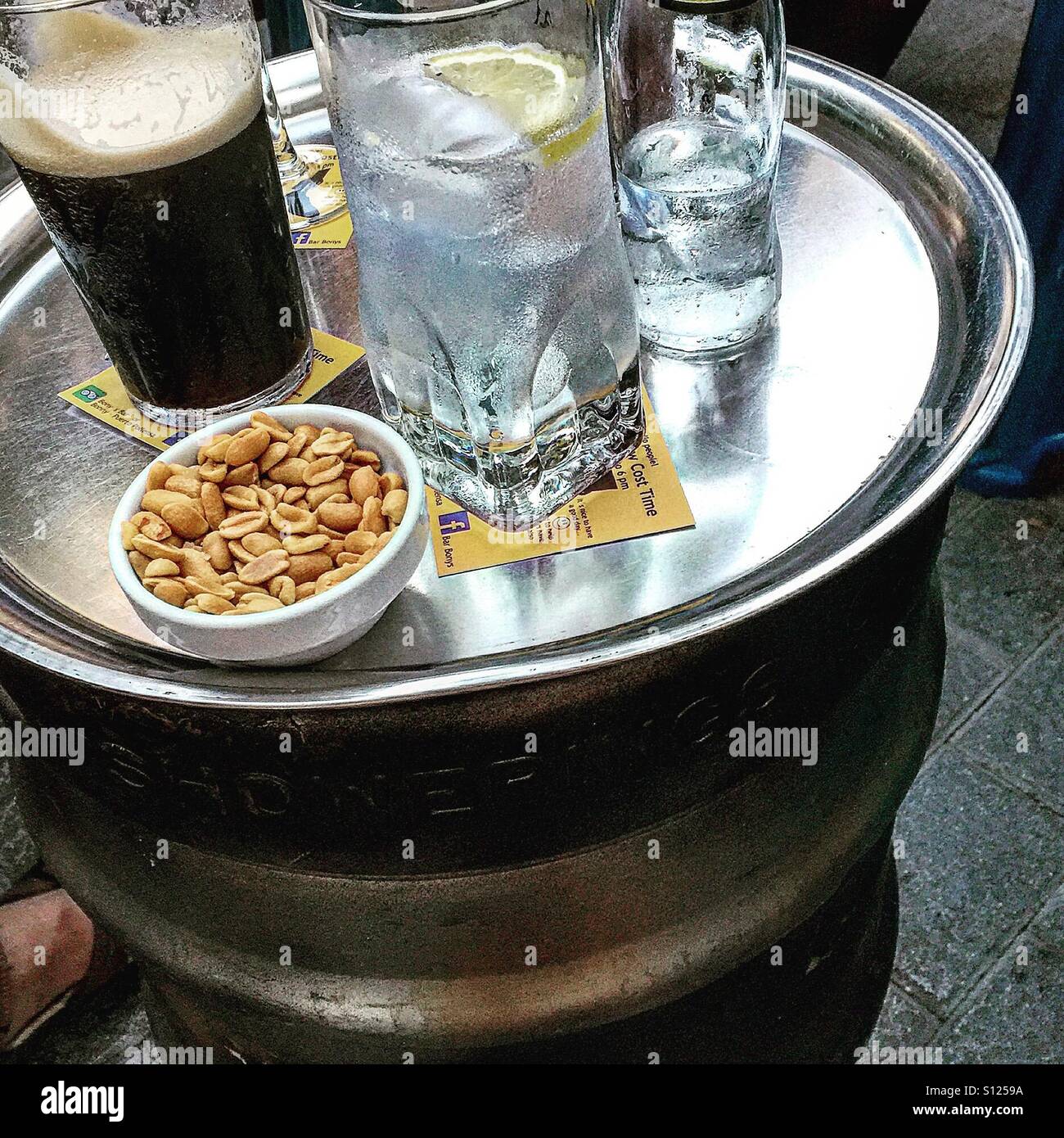 Beer barrel bar table Stock Photo Alamy