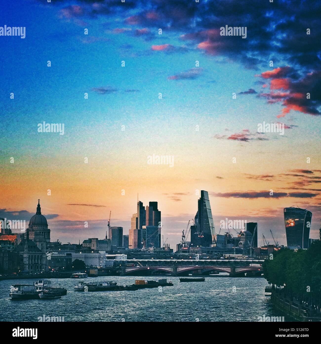 A view of the City of London from the river Thames - Smartphone Captured Stock Image