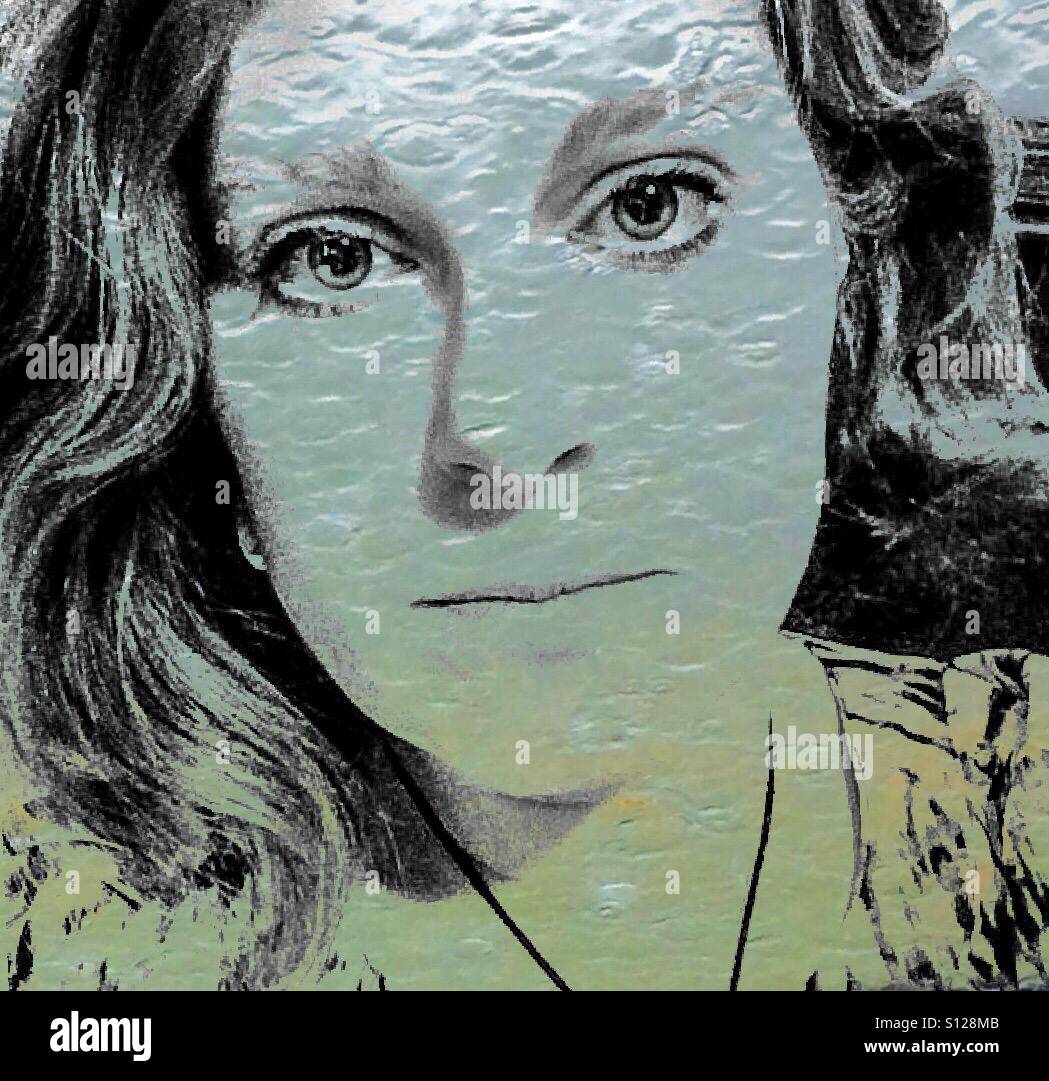 Double exposure - raindrops on glass and a portrait. - Smartphone Captured Stock Image