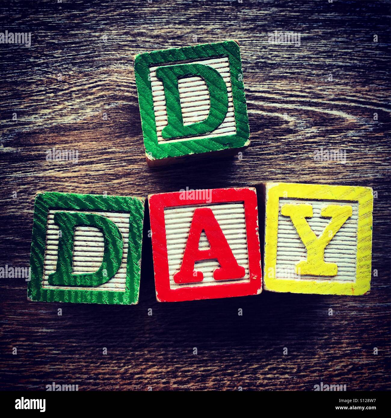 D-Day written with wood block letter toys - Smartphone Captured Stock Image