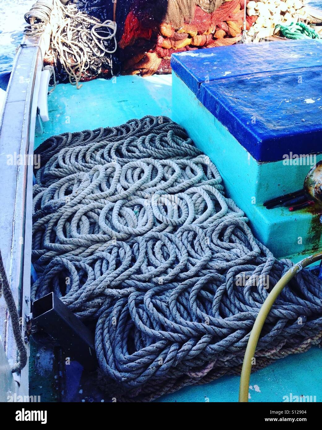Rope on the fishing boat Stock Photo