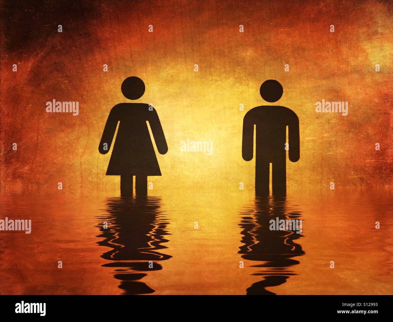 Woman and man symbol with water reflection effect added - Smartphone Captured Stock Image