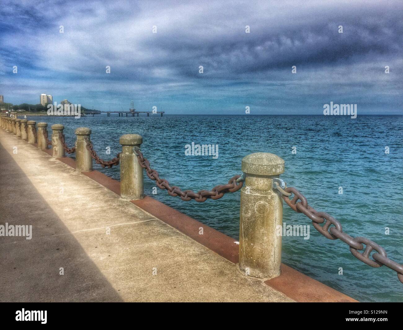 Downtown Burlington Ontario waterfront and storm clouds over Lake Ontario on a hot summer day. - Smartphone Captured Stock Image