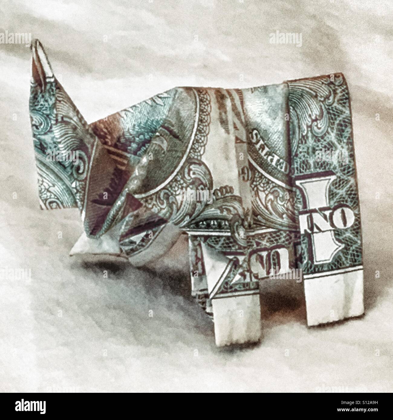 Origami elephant made using a US $1 bill - Smartphone Captured Stock Image