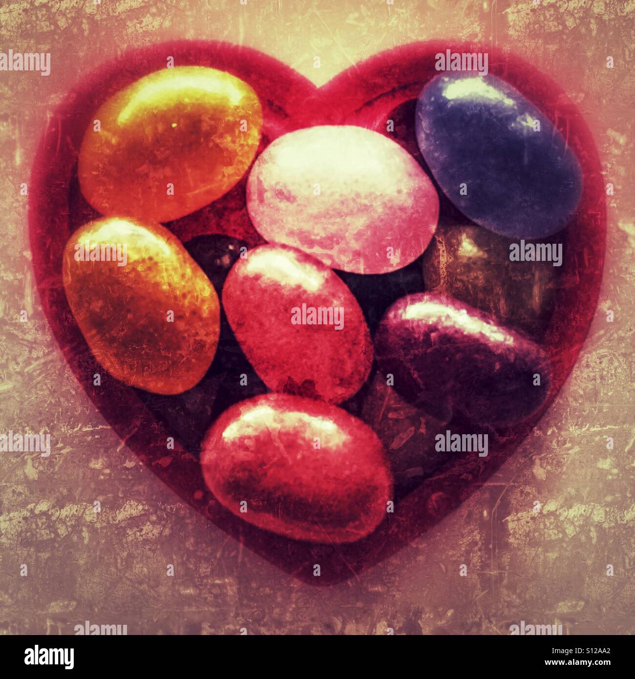 Jelly beans in a heart shape. - Smartphone Captured Stock Image