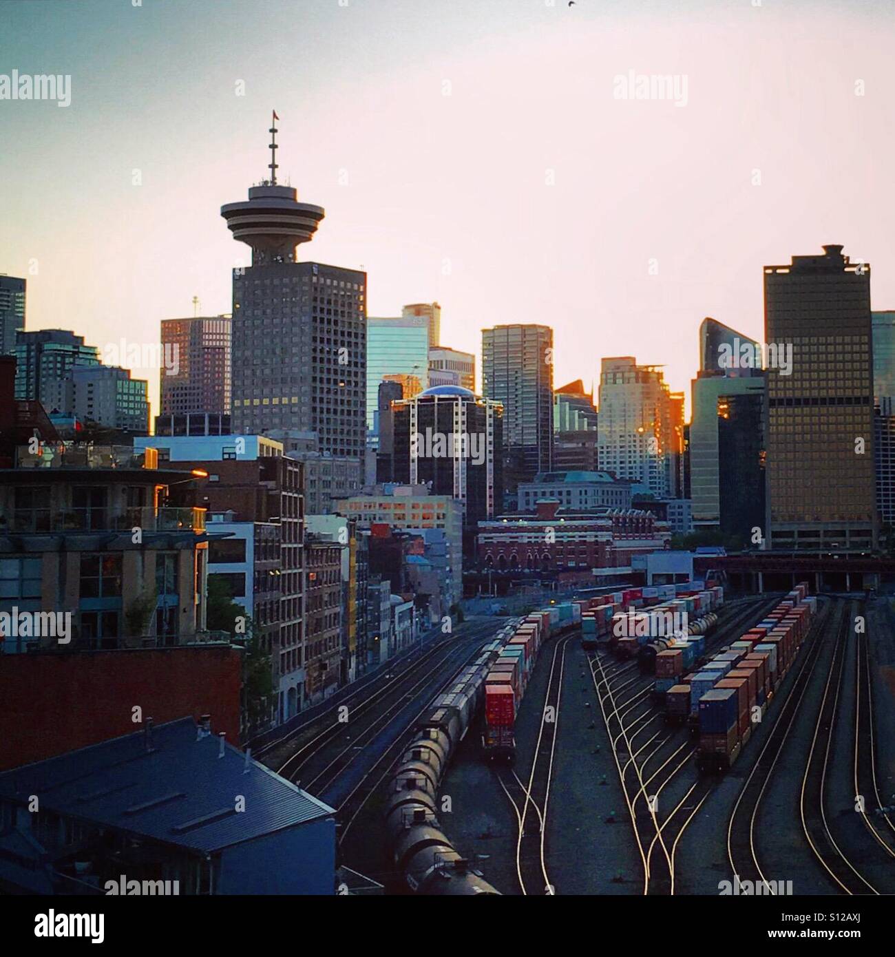 Downtown Vancouver skyline sunset view Stock Photo - Alamy