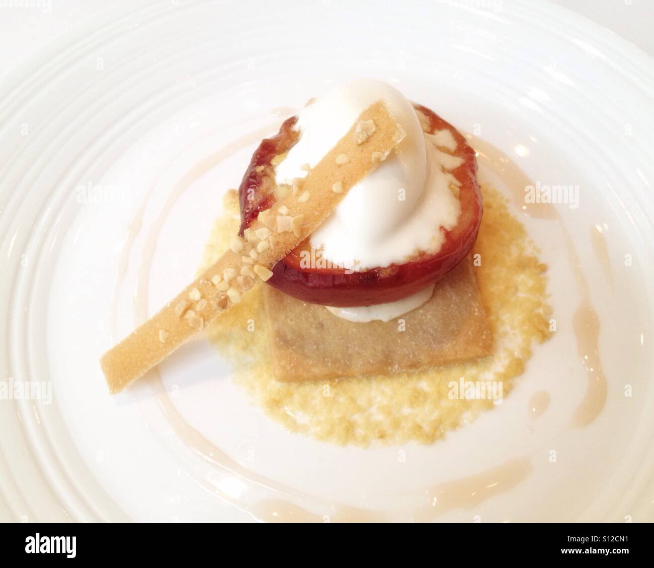 Roast peach with ice cream - Smartphone Captured Stock Image