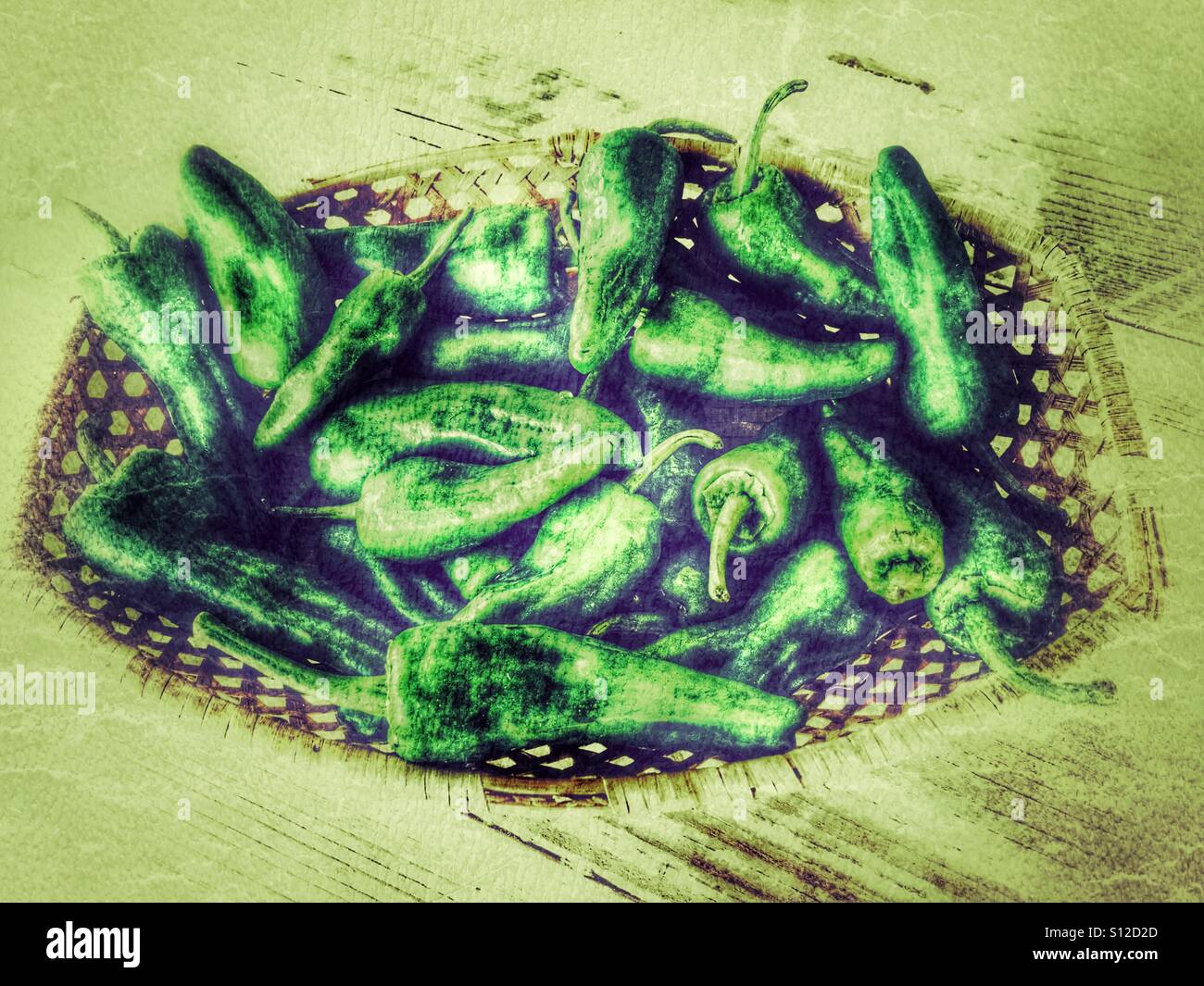 Padron peppers, a speciality of Galicia, Spain - Smartphone Captured Stock Image