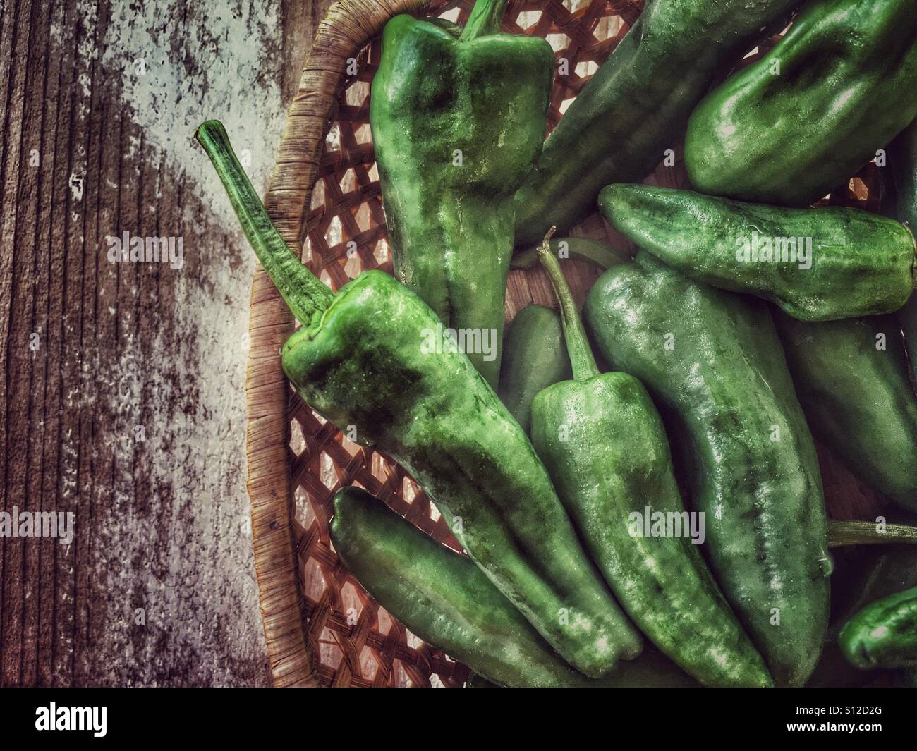 Pimiento de Padron, or Capsicum annuum, speciality of Galicia, Spain - Smartphone Captured Stock Image