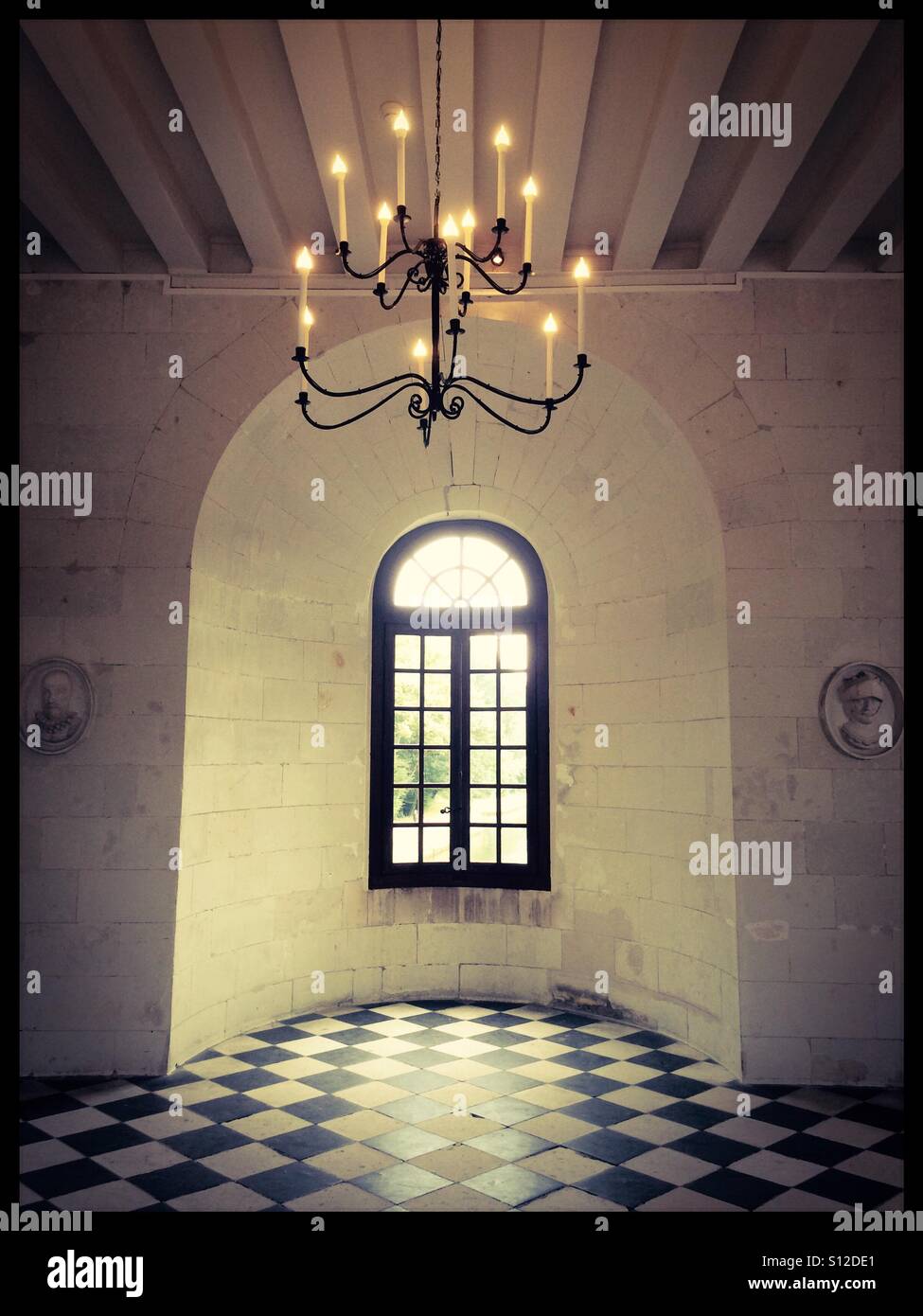 Window in a French Chateau. Stock Photo