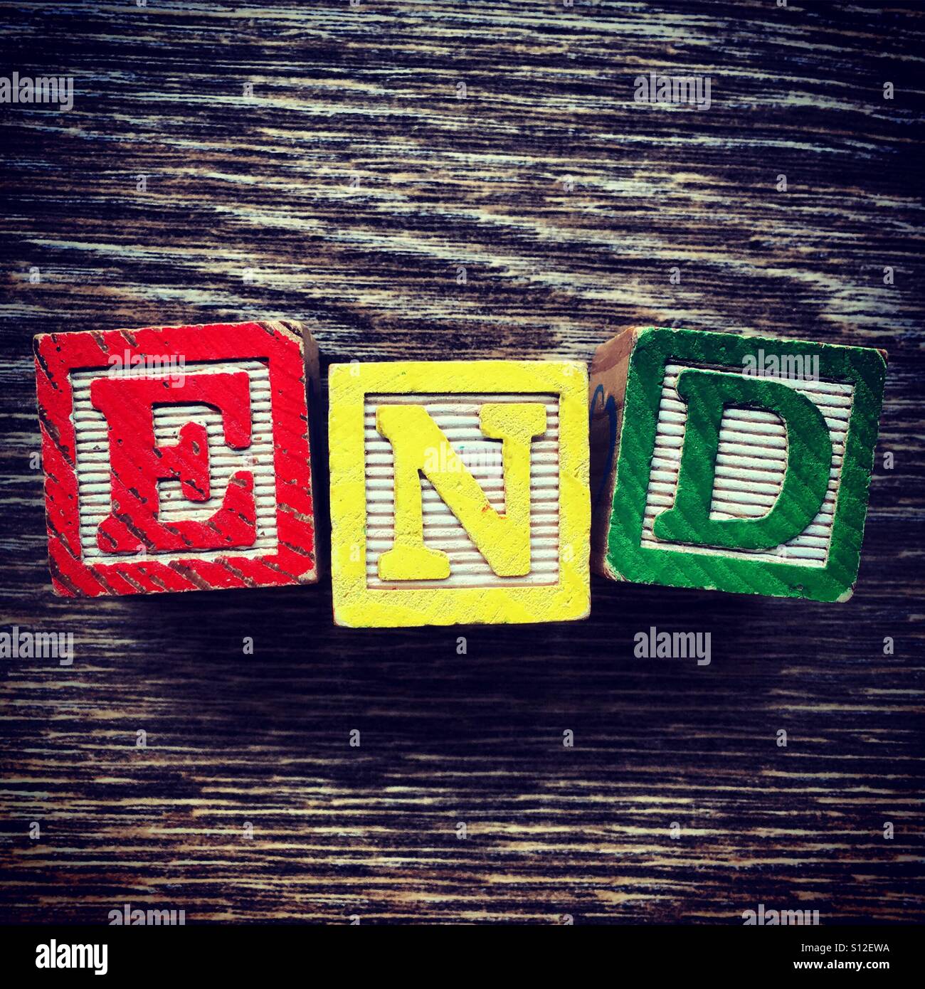 END word written with wood block letter toys - Smartphone Captured Stock Image