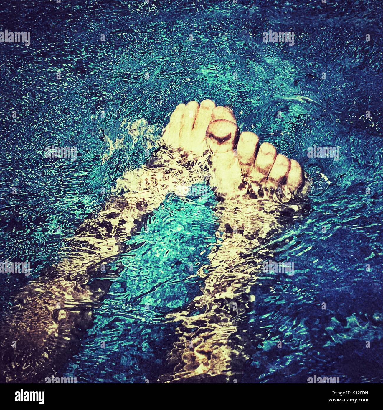 Summer fun. POV. Feet in swimming pool. - Smartphone Captured Stock Image