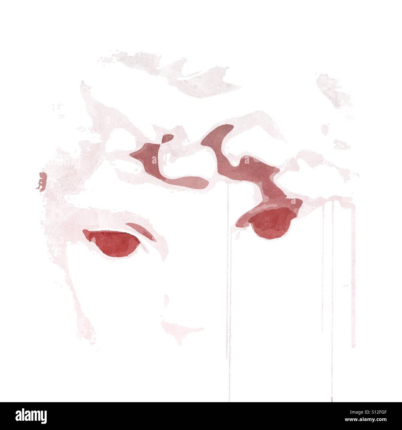 A pink and white silhouette of part of a female statue's face. - Smartphone Captured Stock Image