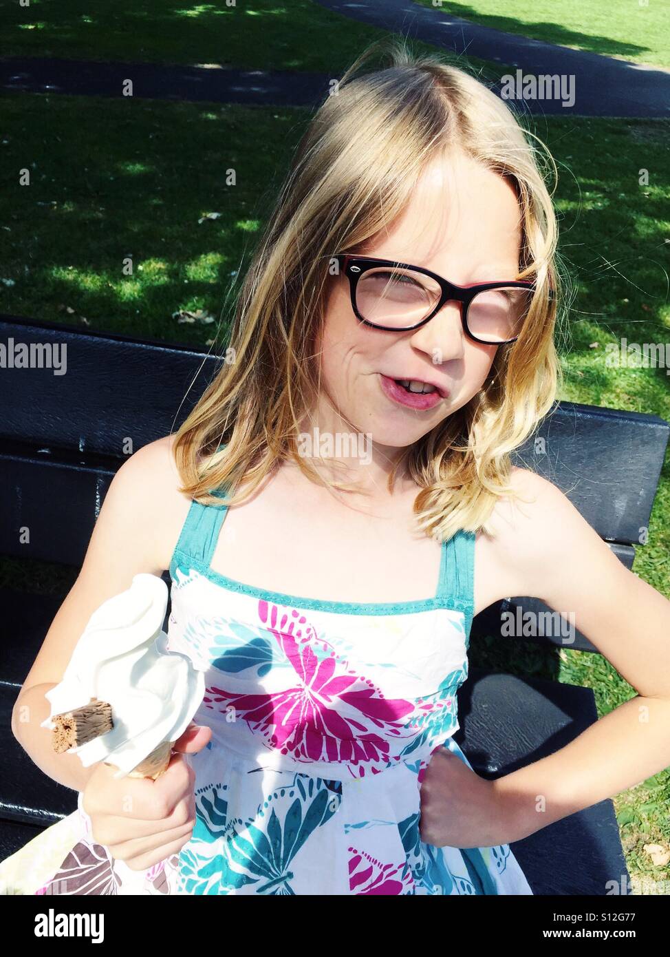 Pulling a face with an ice cream - Smartphone Captured Stock Image