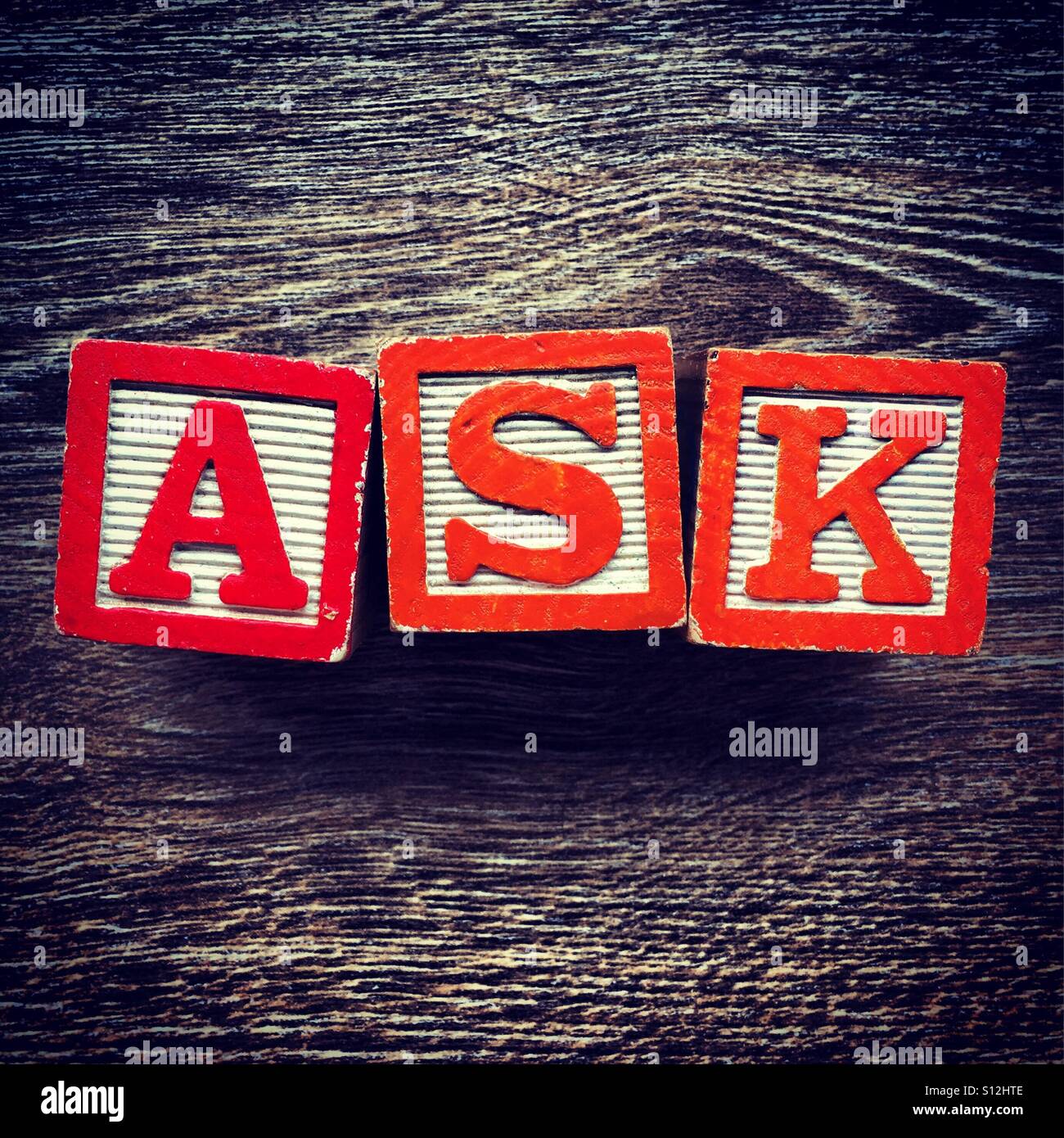 ASK word written with wood block letter toys - Smartphone Captured Stock Image