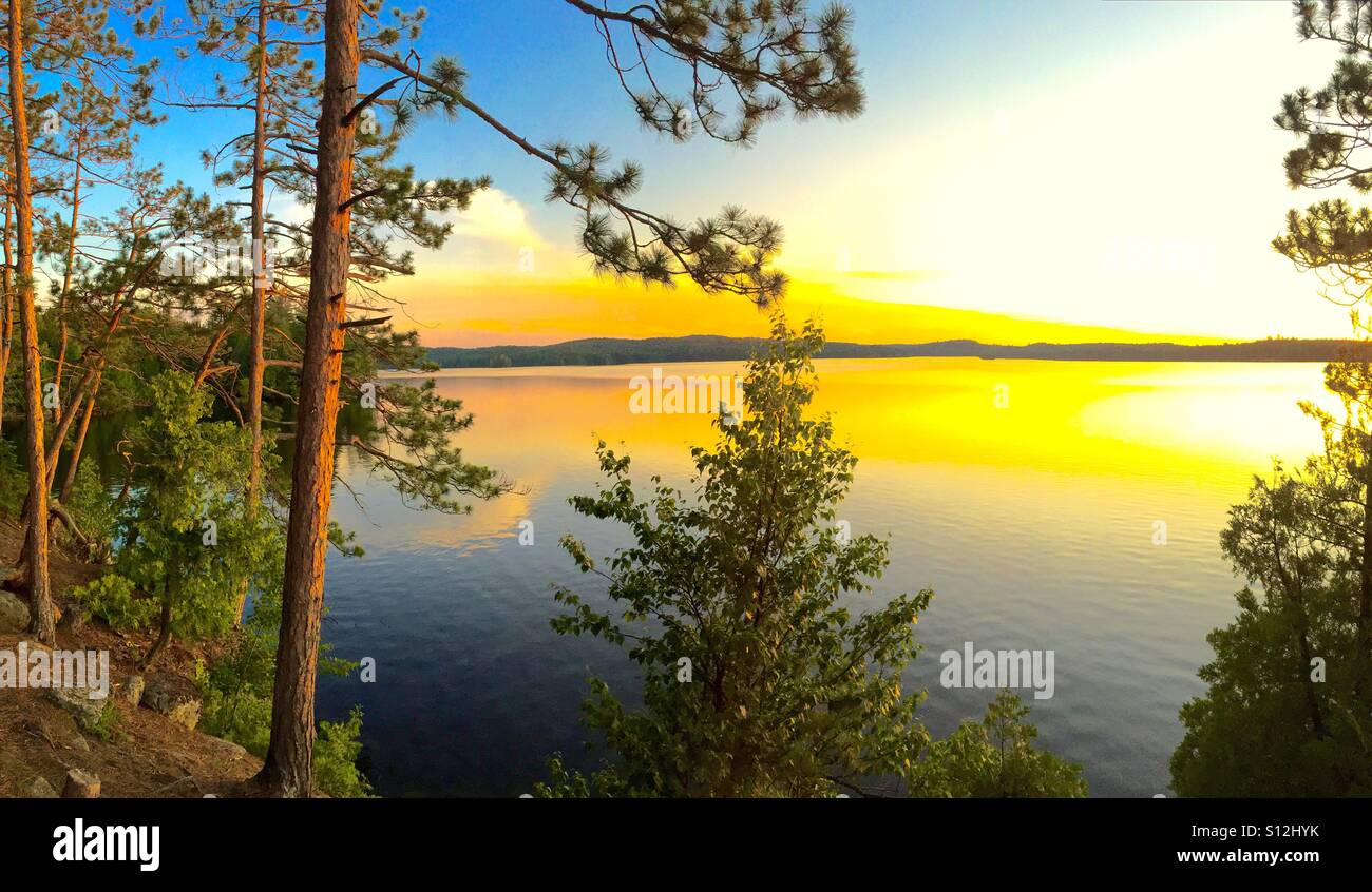 Pine Lake With Sunlight Hill Vistas Stock Photo Alamy