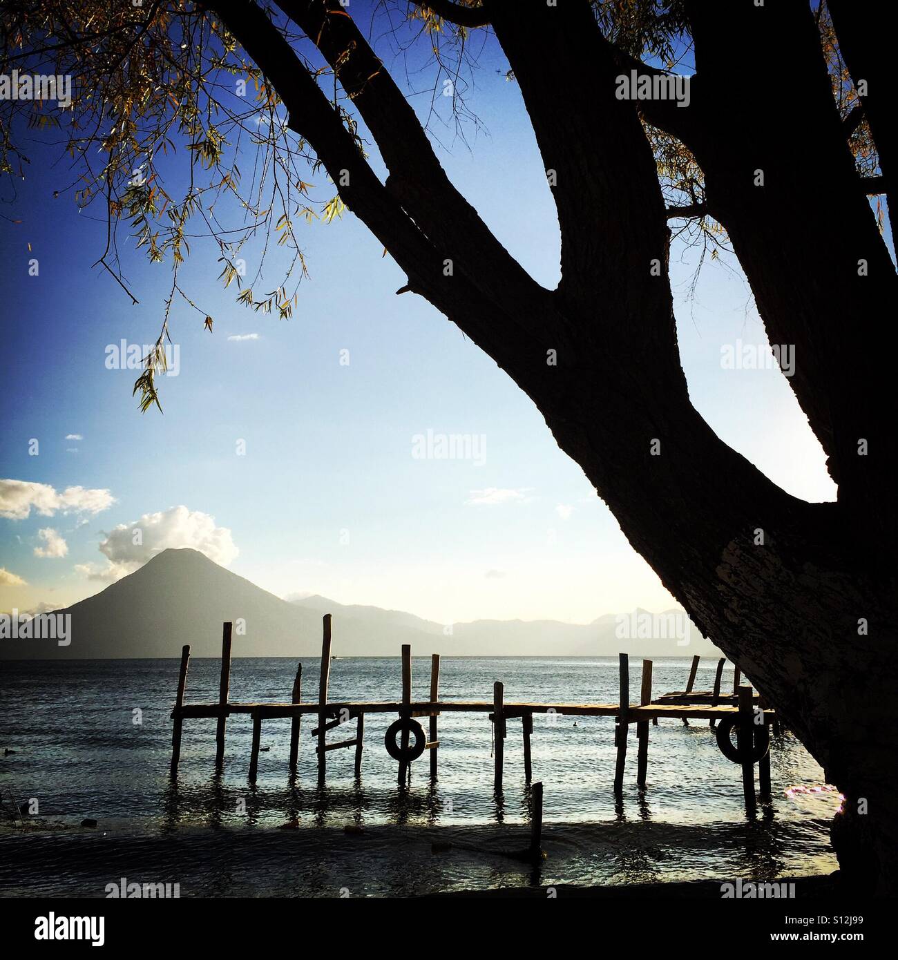 Volcano at sunset, Lake Atitlan, Guatemala - Smartphone Captured Stock Image