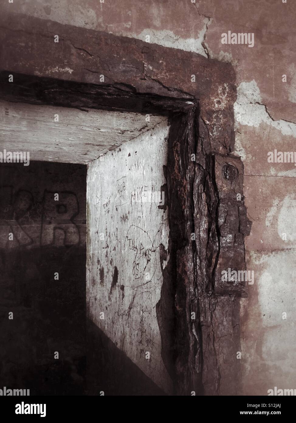 A rusted out doorway at Cape Spear, Newfoundland, Canada. - Smartphone Captured Stock Image