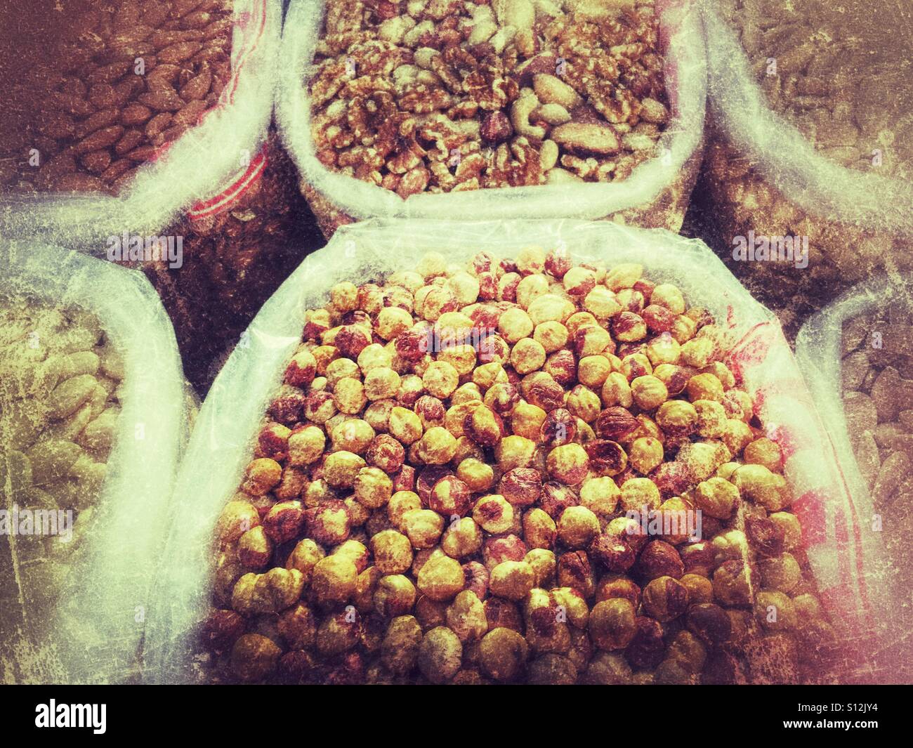 Nuts for sale on a market stall, Spain Stock Photo Alamy
