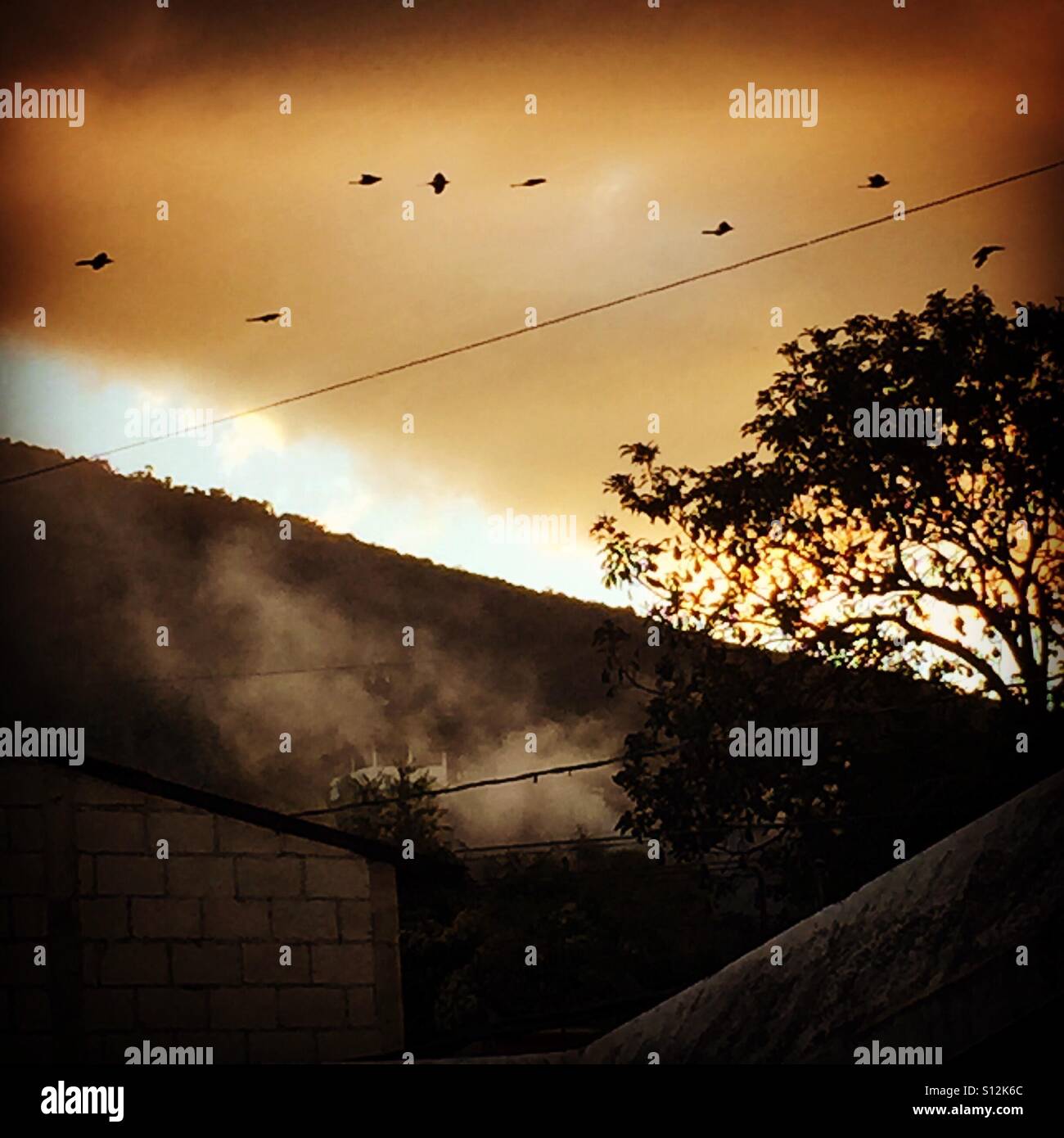 Slope of Agua Volcano at sunset, San Juan Del Obispo, Guatemala - Smartphone Captured Stock Image