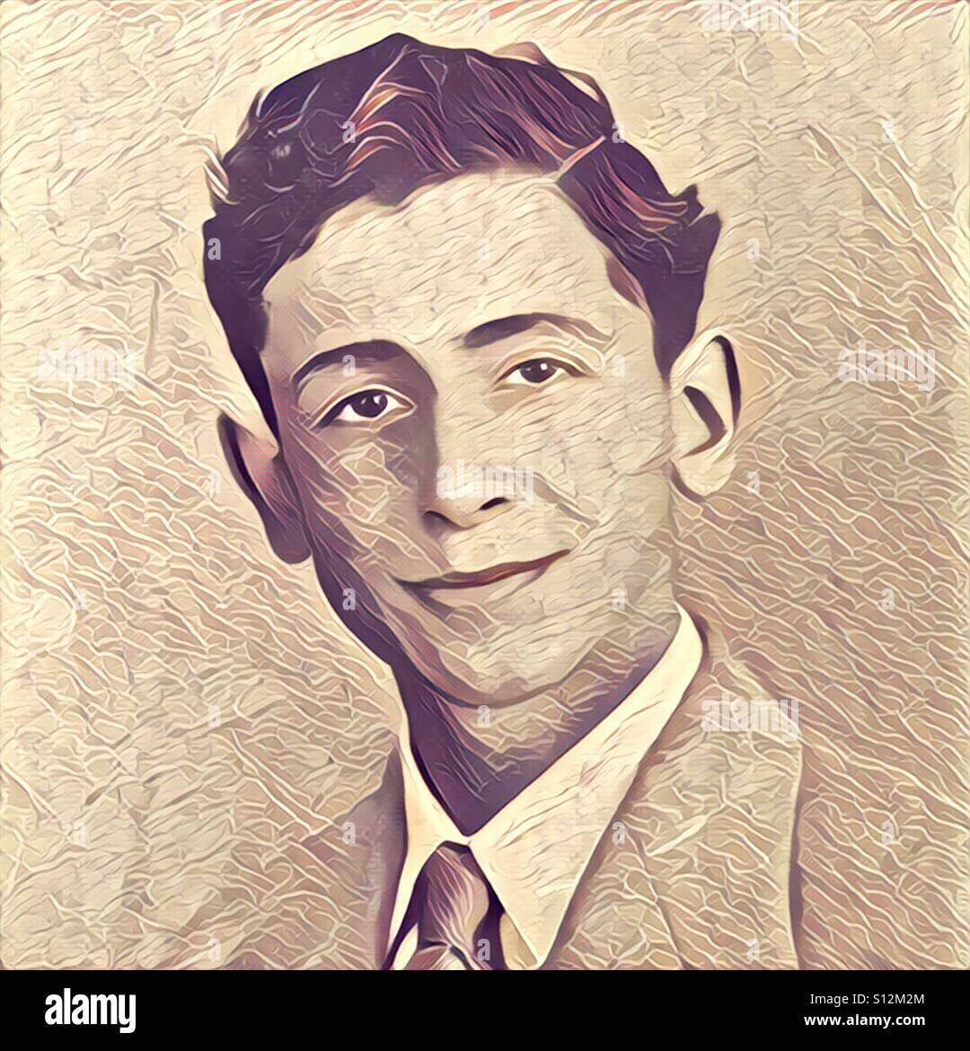 An artistic digital rendering of a vintage portrait of s young man with dark hair - Smartphone Captured Stock Image