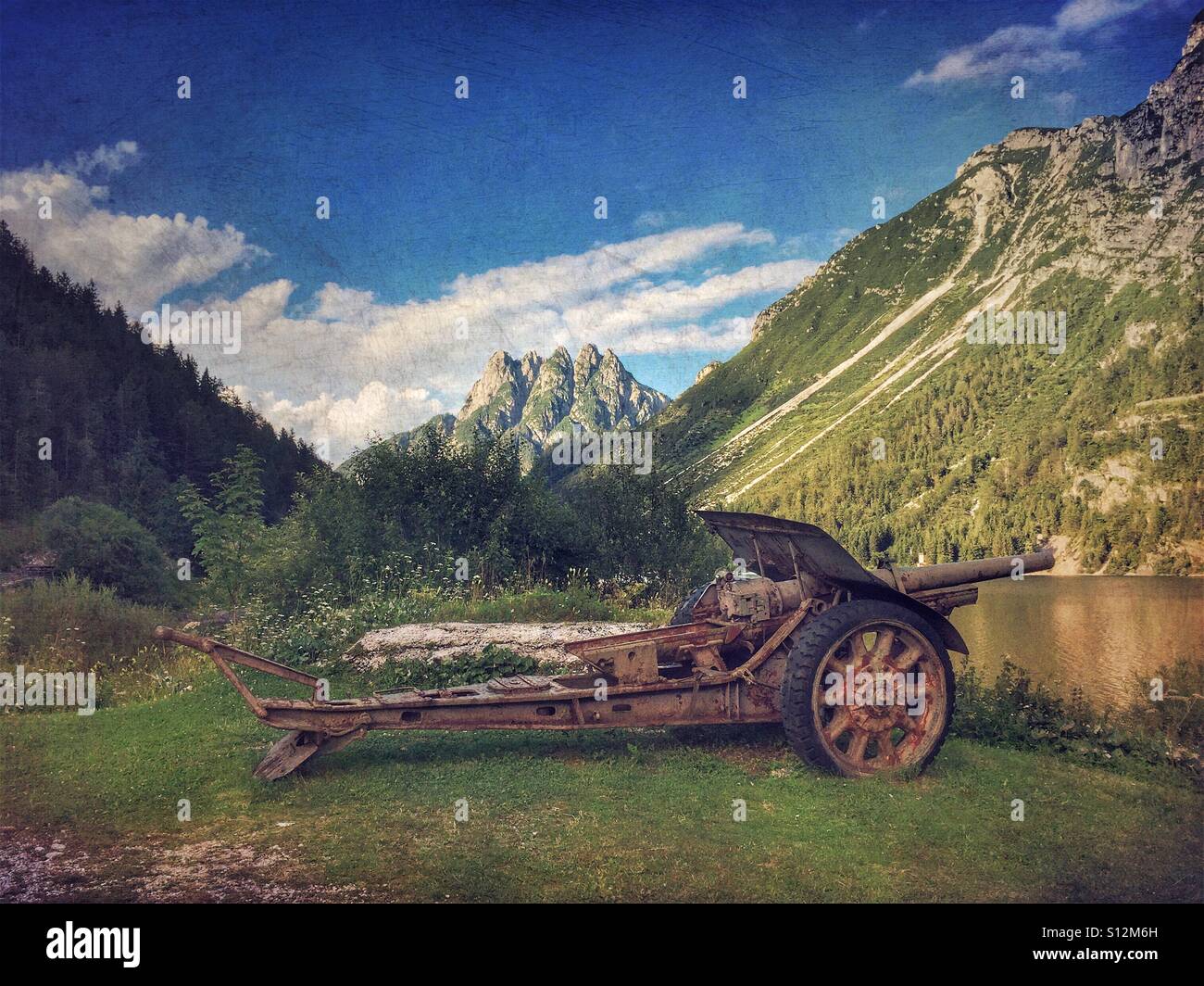 World War I cannon near Lago del Predil, Italy - Smartphone Captured Stock Image