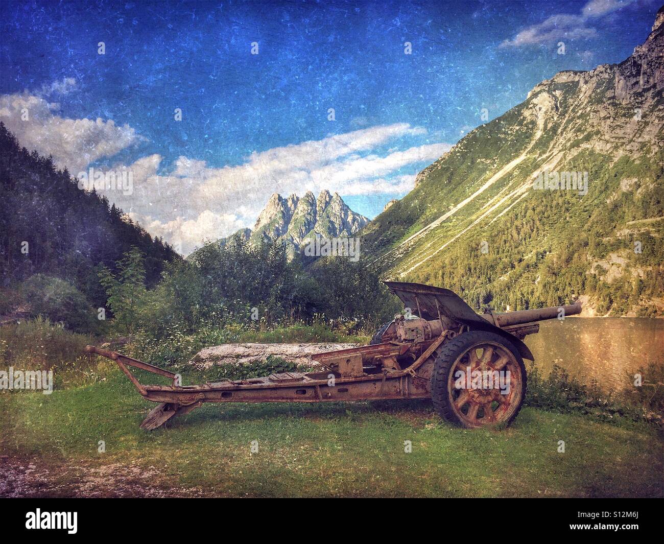 Word War I cannon near Lago del Predil, Italy - Smartphone Captured Stock Image
