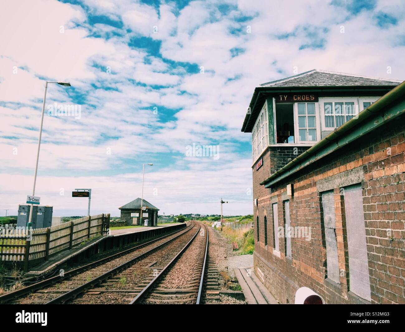 Quiet Ty Croes station, Anglesey, North Wales - Smartphone Captured Stock Image