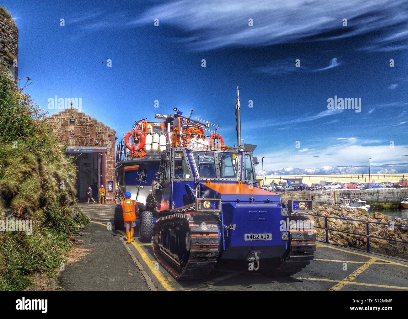 Lifeboat manoeuvre, Isle of Man - Smartphone Captured Stock Image