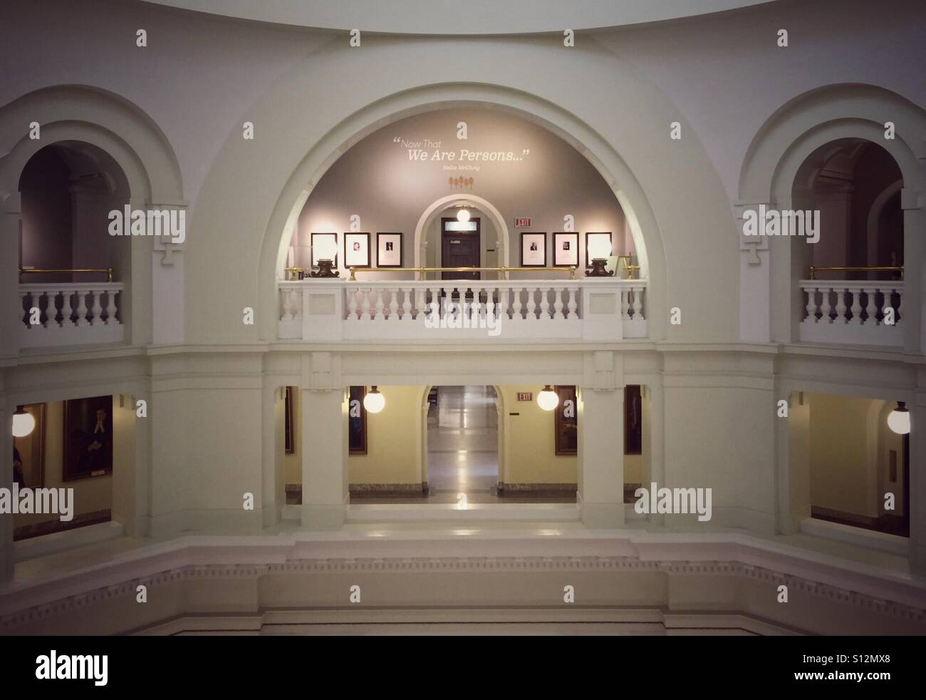 'Now that we are persons...', a quote from Nellie McClung posted in the Alberta Legislature Building in Edmonton, Canada. - Smartphone Captured Stock Image