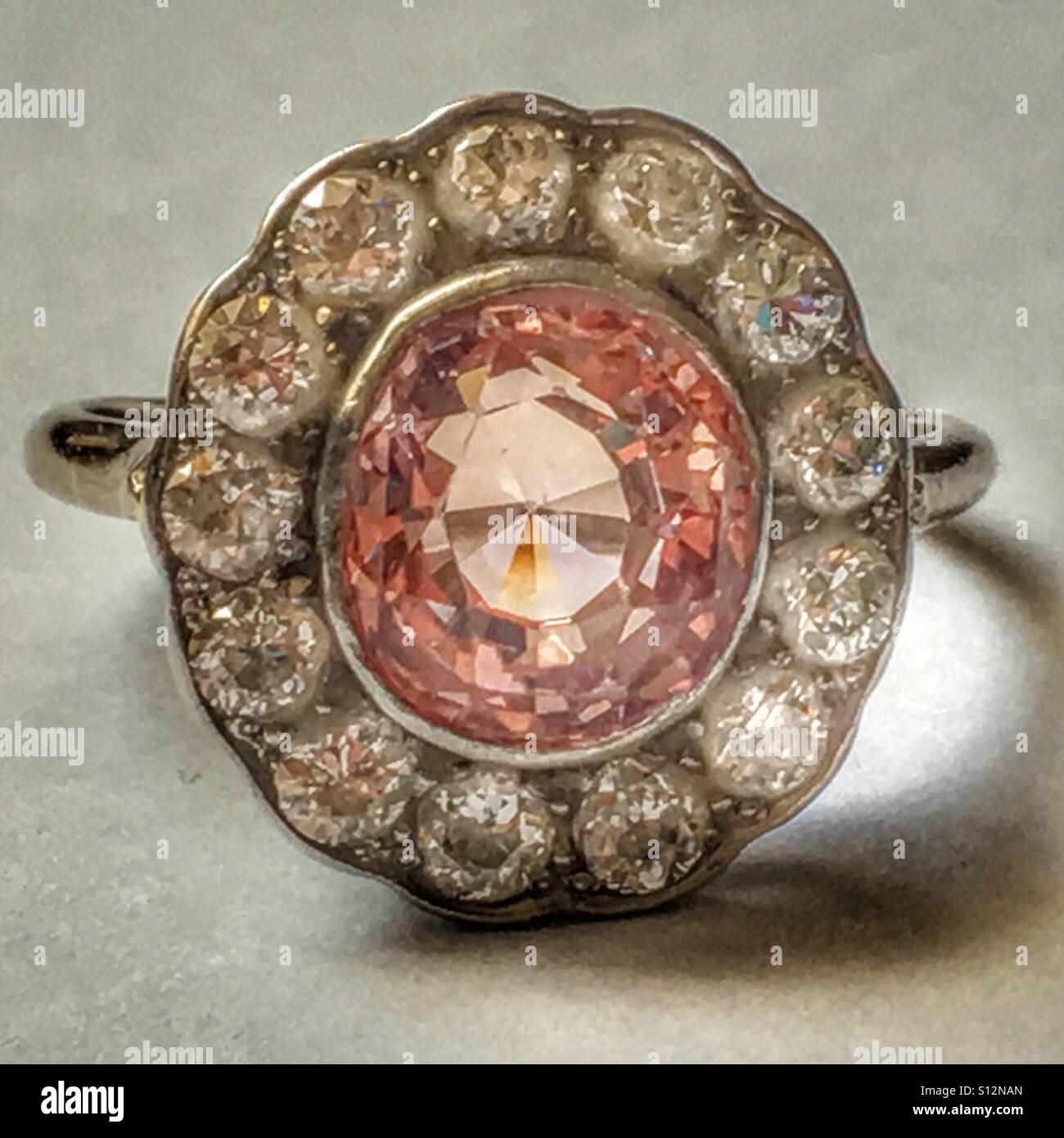 Pink sapphire and diamond ring Stock Photo