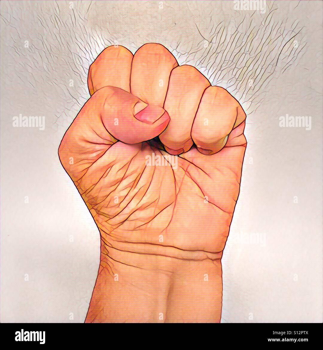 One of a series of 7 artistic renderings of a hand making different formations.  This is a fist sign or symbol. Stock Photo