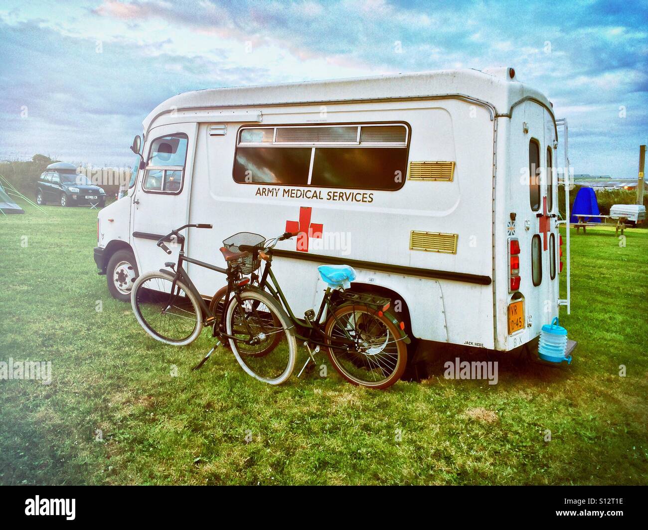 Old ambulance used as a Campervan Stock Photo