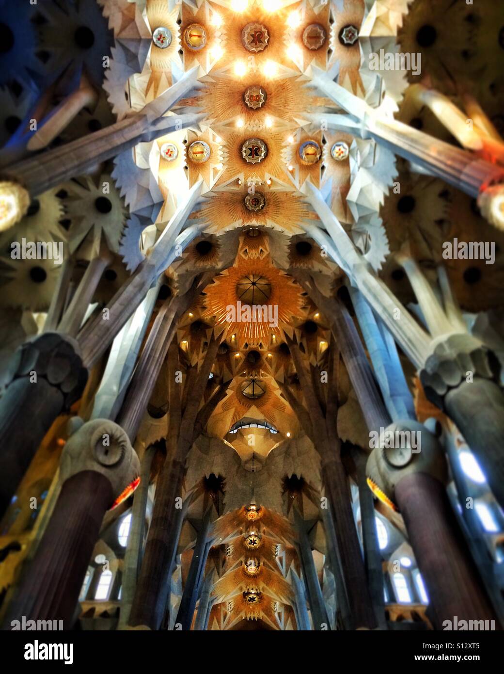 The ceiling of the la sagrada familia in Barcelona Stock Photo