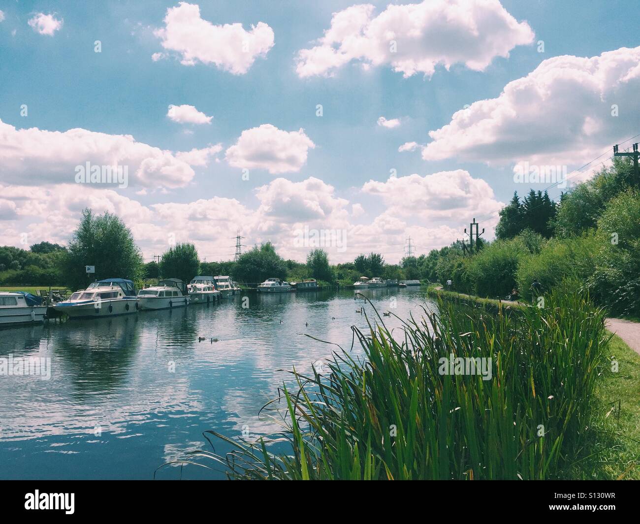 Broxbourne Boating at the River Lee, Lee Valley, Hertfordshire, Near London - Smartphone Captured Stock Image