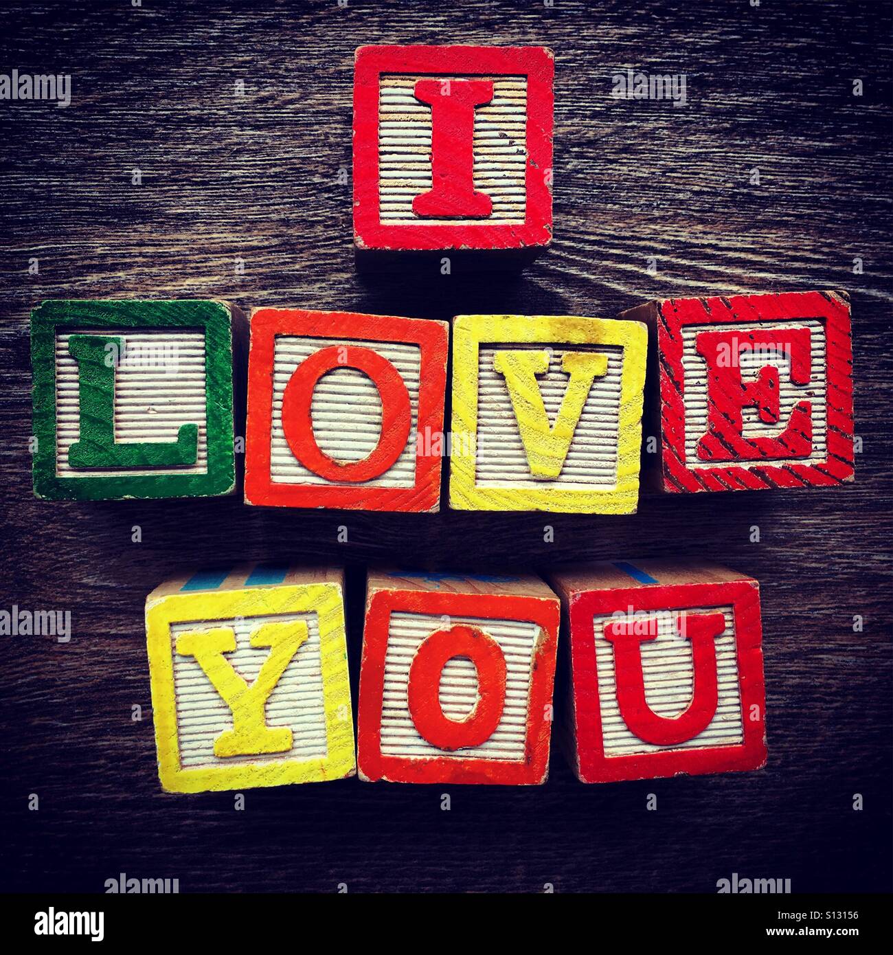 I LOVE YOU written with wood block letter toys - Smartphone Captured Stock Image
