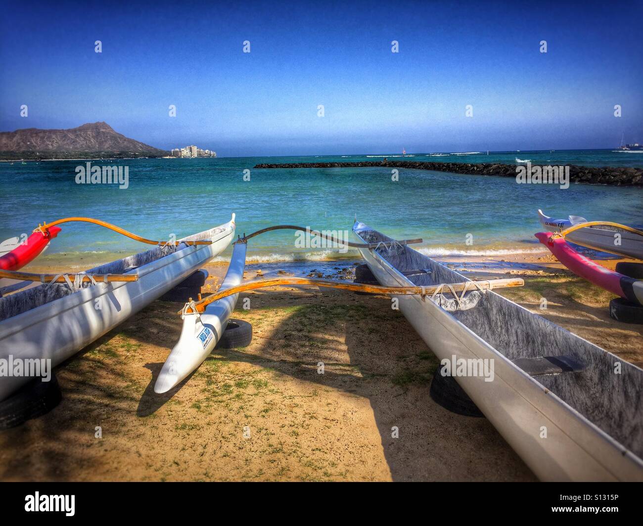 Outrigger canoes Stock Photo