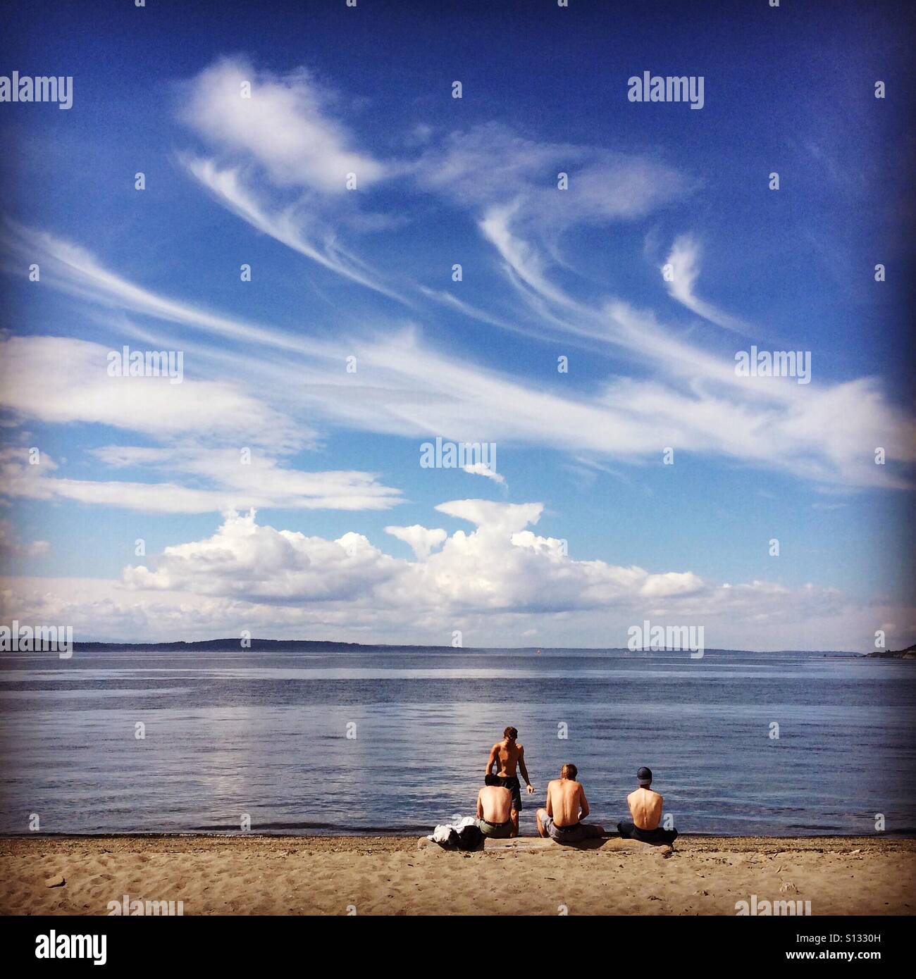 Hanging at the beach, Alki Beach, Puget Sound, Seattle, Washington, summer Stock Photo