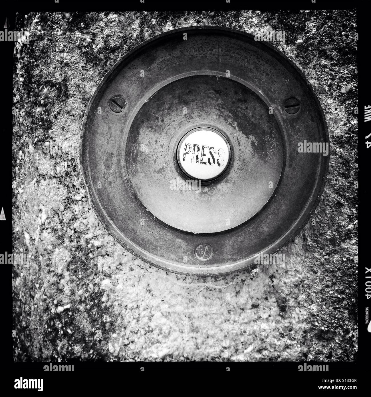 An old style front door bell. Stock Photo